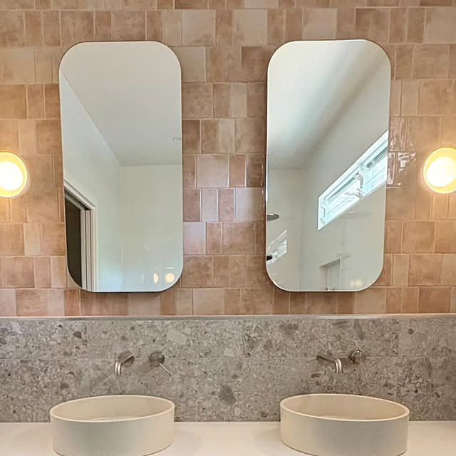 Custom bathroom vanity with twin basins
